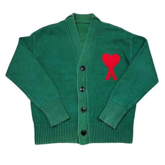 Ami Sweaters - AMI Alexandre Mattiusi Big Heart Cardigan Green Women's